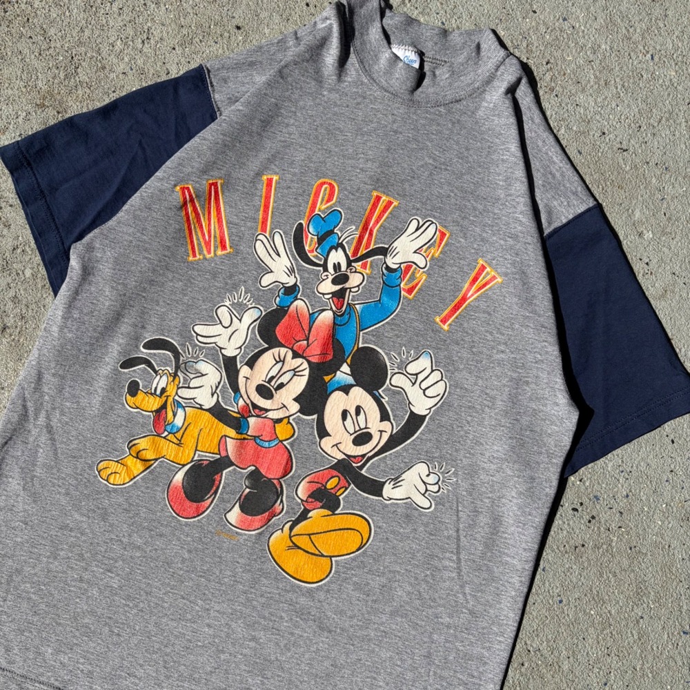 Vintage Velva Sheen Mickey Mouse Friends Graphic T-Shirt Gray Navy Blue Adult M